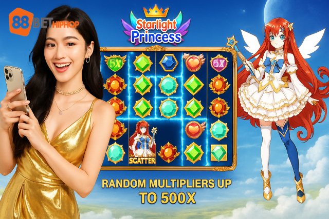 Tính năng nổ hũ Starlight Princess Các tính năng đặc biệt như Multiplier và Free Spins trong game slot Công Chúa Ánh Sáng 188BET